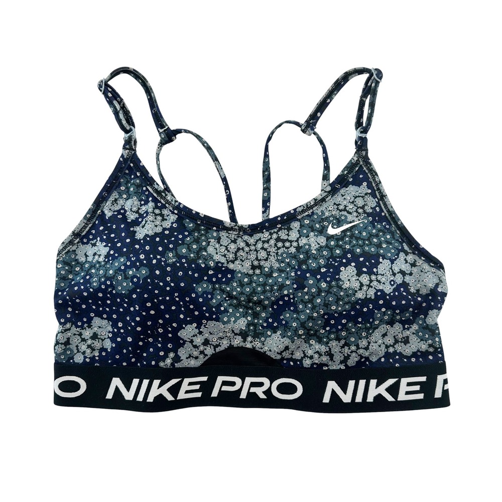 NIKE PRO Strappy Racerback Abstract Floral Sports Bra • Small • blue black
